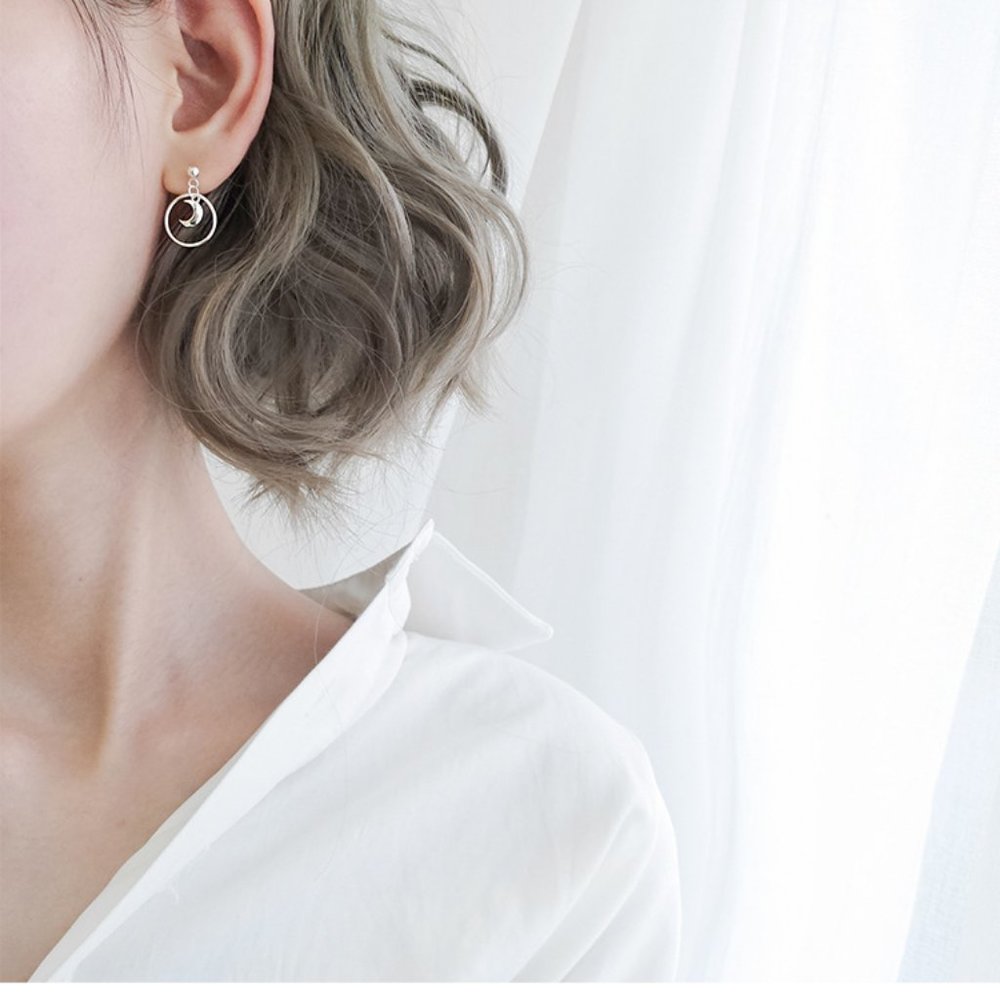 NEW 925 Sterling Silver Moon Circle Earrings - Picture 3 of 7